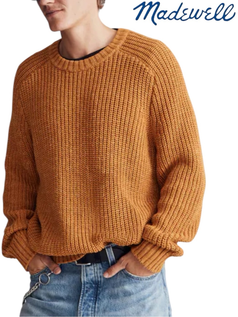Men’s Madewell Oversized Fisherman Sweater • Vintage Gold Marl • Medium